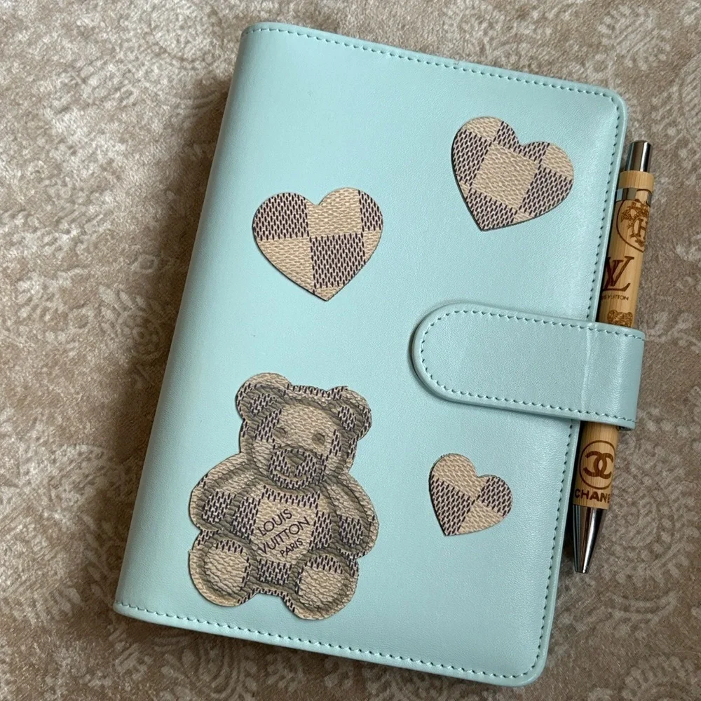 Brand New Luxury Designer Light Blue Teddy Bear Notebook Journal Planner w/ Pen